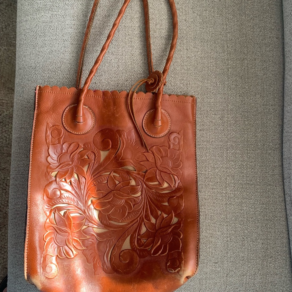 Patricia Nash Cavo Floral Embossed Tan Leather Tote